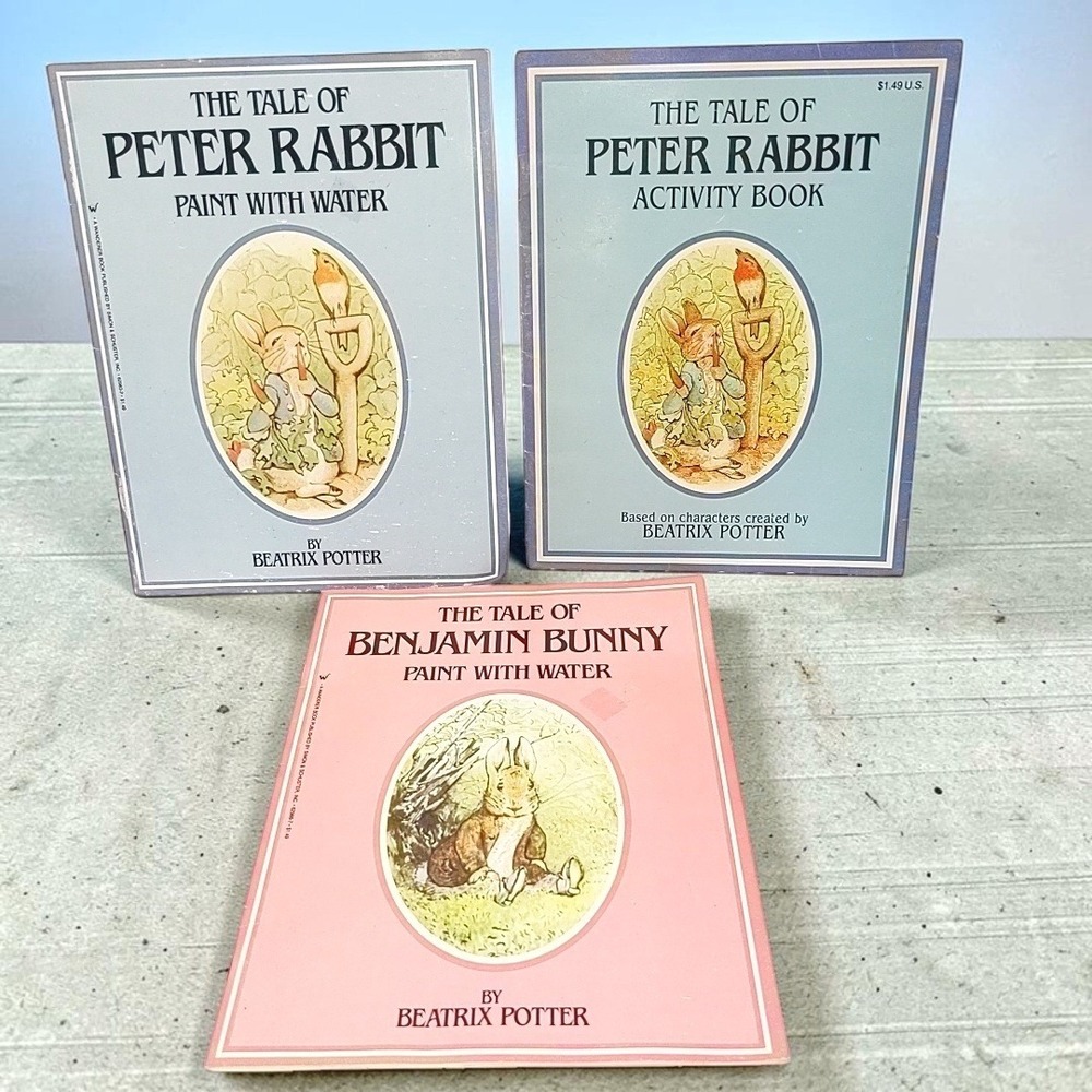 VTG 93 Beatrix Potter Peter Rabbit Benjamin Bunny Activity Paint Water Book Lot